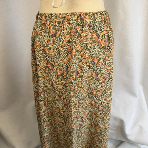 Floral Maxi Skirt Orange Green Purple Elastic Waist Cottagecore‎ Small - Image 5