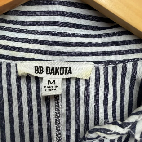 BB Dakota Navy Blue White Striped Cotton Long Sleeve Shirt Dress M‎ Prep Coastal - Image 2