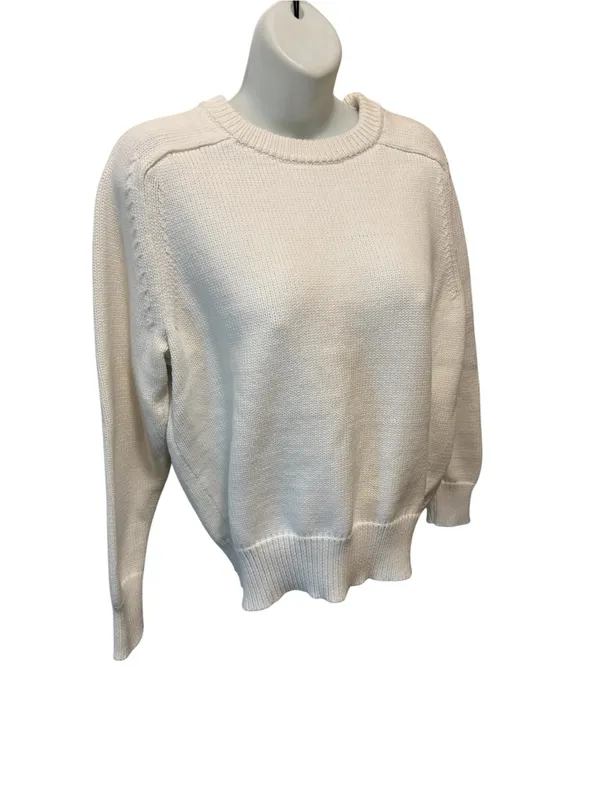 J Crew Relaxed White Cotton Blend Sweater Sz M Crew Neck Knit Summer Preppy - Image 4