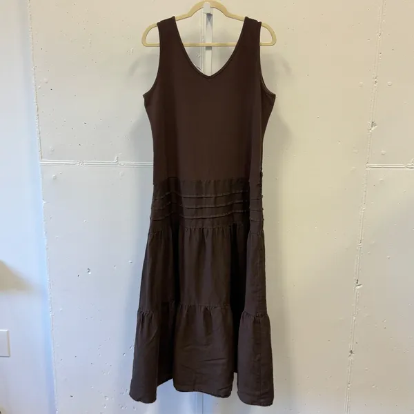 Katherine Barclay‎ Brown Tiered Midi Maxi Dress XL Crochet Lace Coin Detail Boho - Image 2