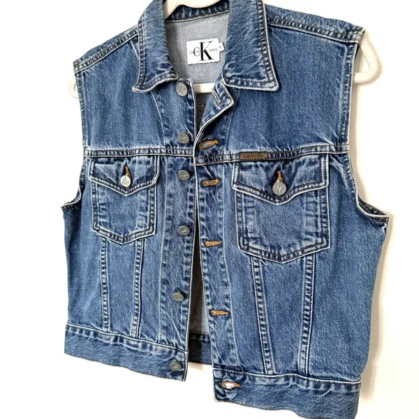 VTG Calvin Klein Denim Cropped Vest USA Made Retro 90s Downtown Indie Jean Top M - Image 4