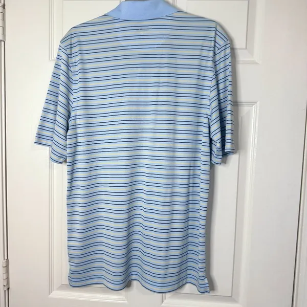 Greg Norman Polo Shirt Light Blue and Yellow Stripes ML75 Microlux Play Dry (M) - Image 6