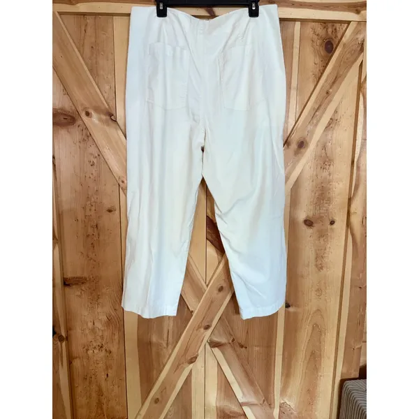 Abercrombie & Fitch 100% Cotton High Rise Wide Leg Pleated Trousers Cream 32S - Image 2