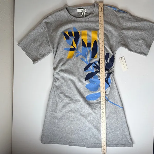 NWT Daily Practice Anthropologie 74 Mini Shirt Dress‎ Medium Grey Ruched Graphic - Image 12