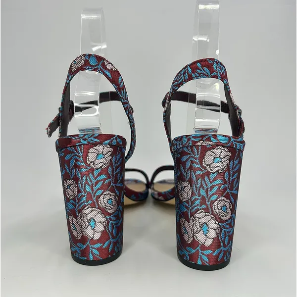 Gianni Bini Mckaria Jacquard Floral Block Heel Sandals Burgundy Blue 7.5 Wedding - Image 6