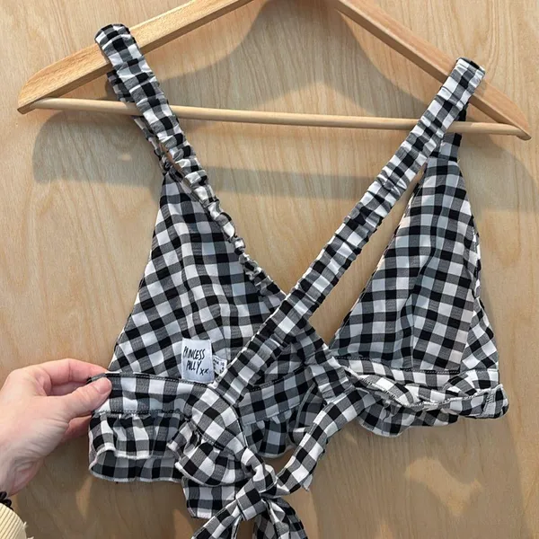 Princess Polly Top Black and White Gingham Tie Back Size 6 - Image 3