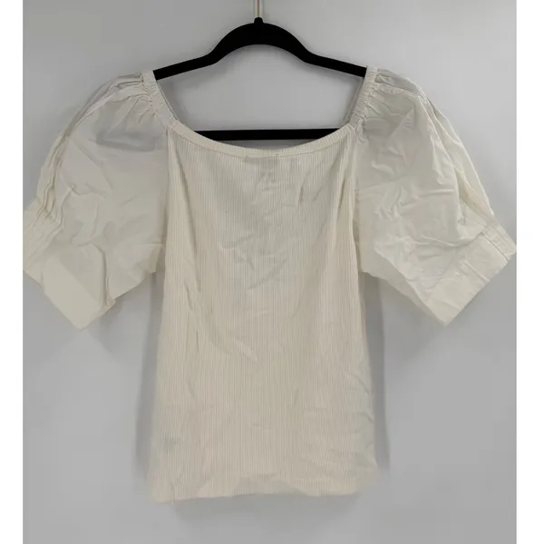 NWT J.Crew Puff Sleeve Top Womens M Ivory Ribbed‎ Cotton Poplin CA852 Coquette - Image 4