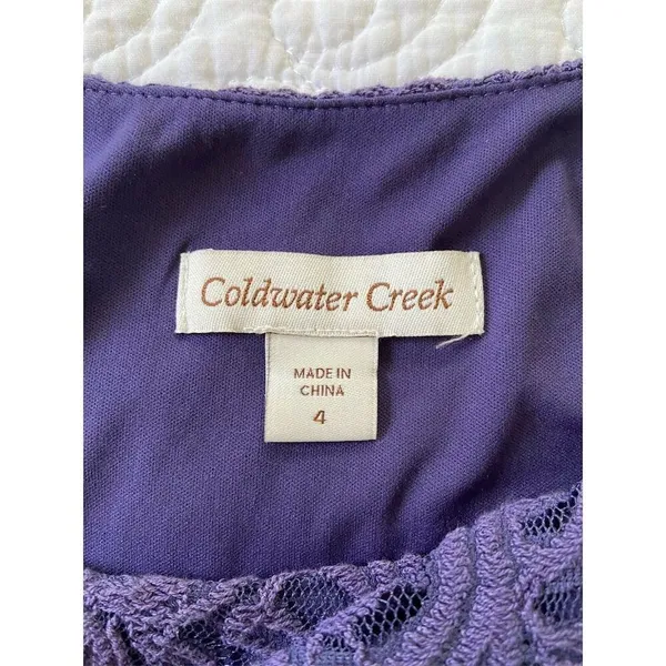 Coldwater Creek Purple Lace Knee Length Dress Size 4 Cap Sleeve​ - Image 4