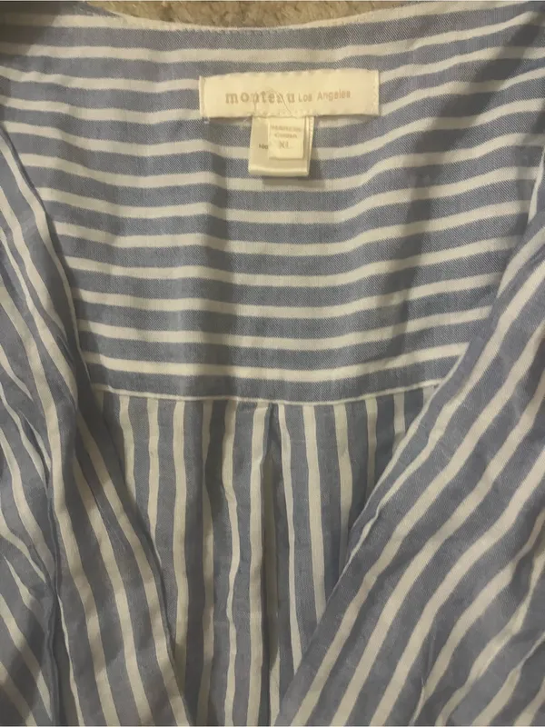 Monteau Blue and White Striped Wrap Blouse with Belt - Image 2