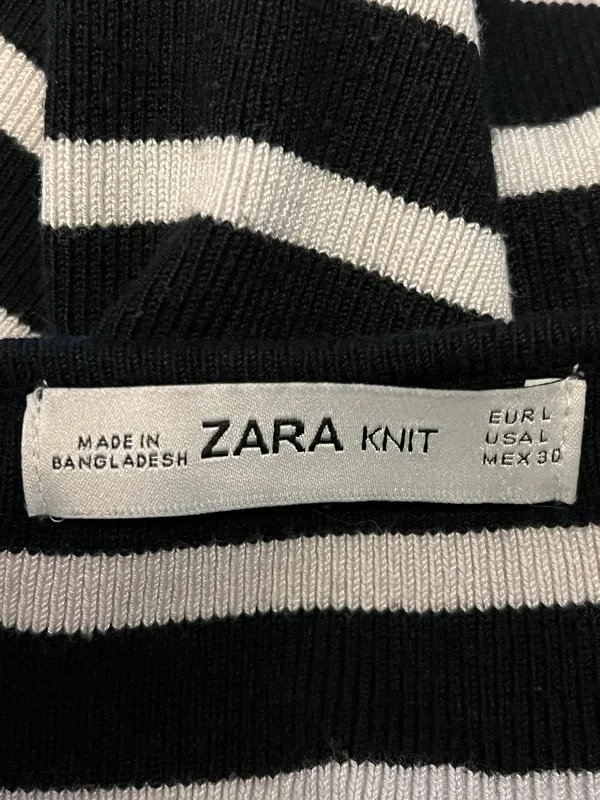 Zara Sweater Womens Large Blue White Striped Crew Neck Long Sleeve Knit Pullover - Image 6