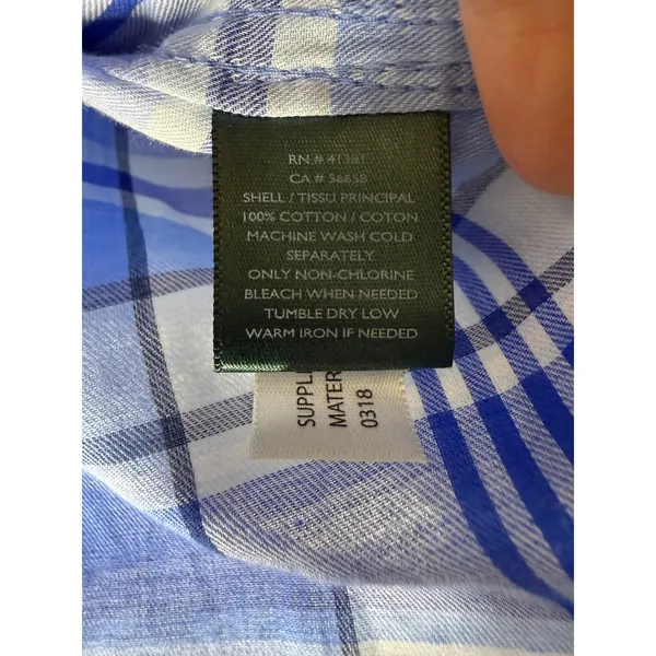 Lauren Ralph Lauren Blue Plaid Cotton Button Down Shirt Womens Medium - Image 4