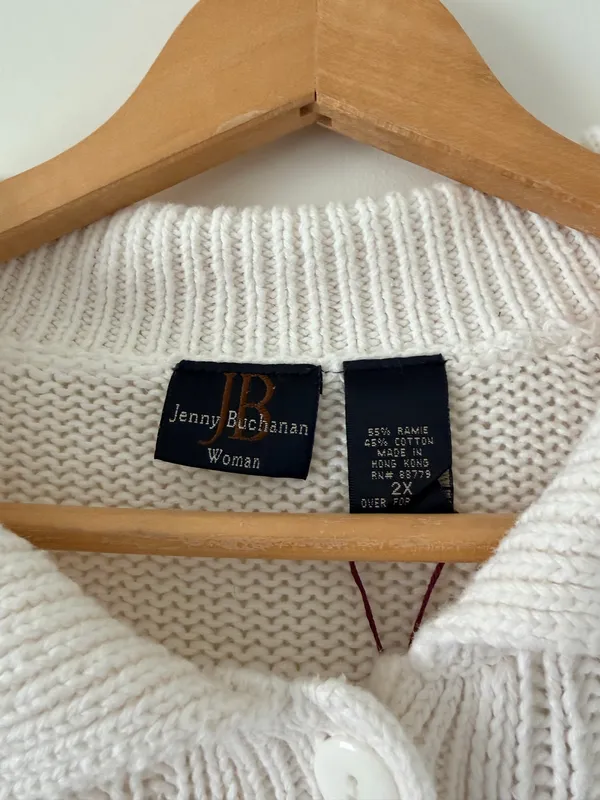Jenny Buchanan White Cable Knit Vintage Cardigan Sweater - Image 5