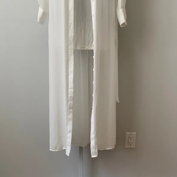 David Lerner Flowy Beachy Relaxed Coastal Clean Sheer Dress Set M White - Image 3