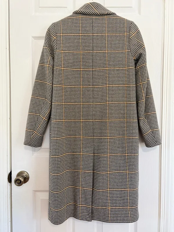 Abercrombie & Fitch XS Houndstooth Plaid Long Coat Quiet Luxury Old Money Preppy - Image 3