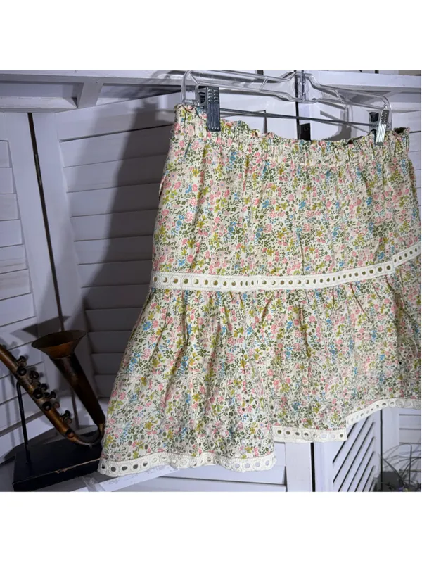 Vintage retro mini skirt floral eyelet lace fairy coastal cowgirl boho festival - Image 4