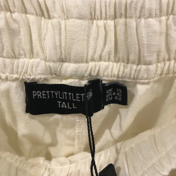 NWT Pretty Little Thing Tall Stone Linen Extreme Wide Leg Pants Trousers Medium - Image 9