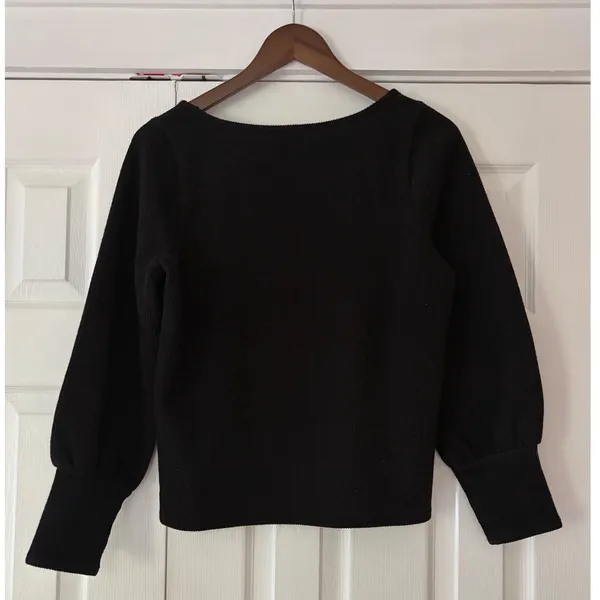 Madewell‎ Womens Medium Black Ribbed Square Neck Balloon Sleeve Knit Top M - Image 2