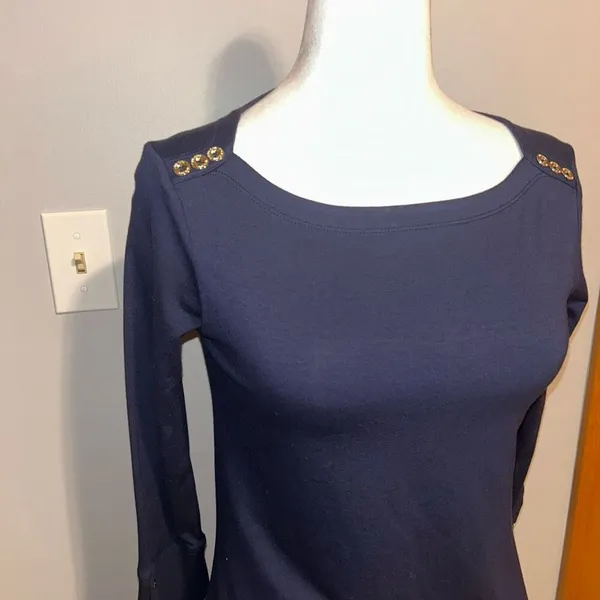 Lilly Pulitzer UPF 50+ Sophie Dress Navy Blue 3/4 sleeve gold button size XS‎ - Image 3
