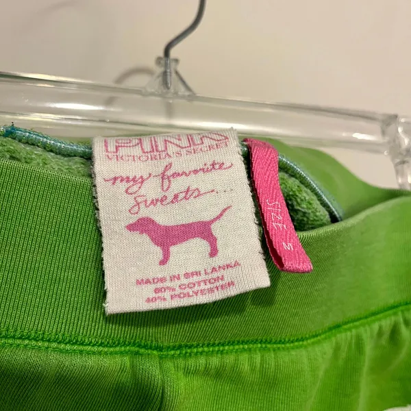 Y2K Victoria's Secret PINK Sweat Shorts Green Logo Cut Off Women Size M - Image 6
