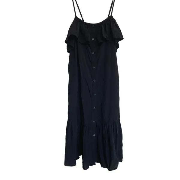 Gap Button Front Ruffle Cami True Black‎ Sleeveless Midi Dress No Belt - S NWT - Image 3