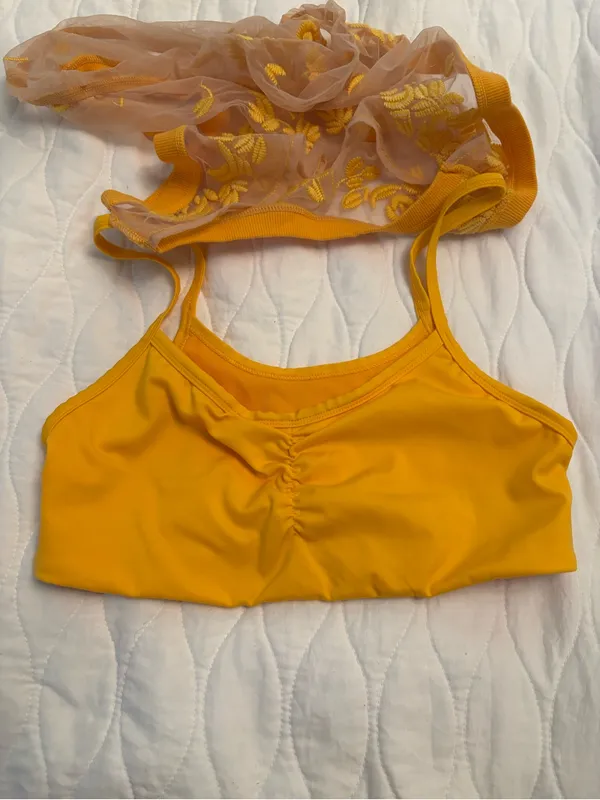 Free People movement Lace Yellow Sports Bra Size Small - Image 7