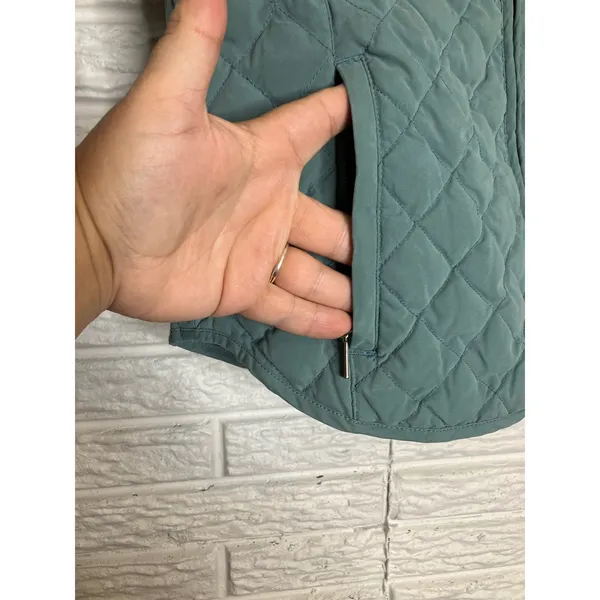 Eddie Bauer Quilted Down Vest Womens Small Teal Blue Excellent Full Zip Layering - Image 3
