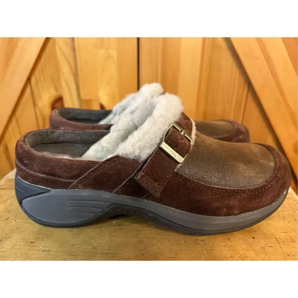 Merrell Women's Leather Encore Buckle Puff Slide Mules Faux Fur Cocoa size 5 - Image 3