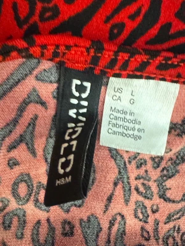 H&M Red and Black Animal Print Slip Dress - Image 4