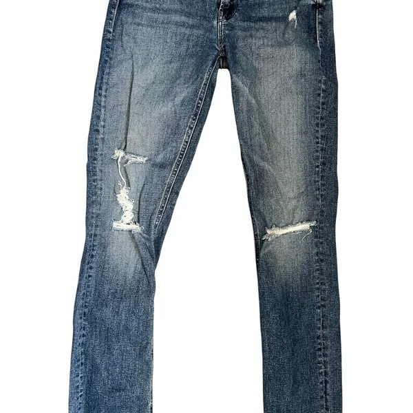 Mother the Mid Rise Dazzler Ankle Fray Jeans distressed medium wash cropped 26 - Image 2