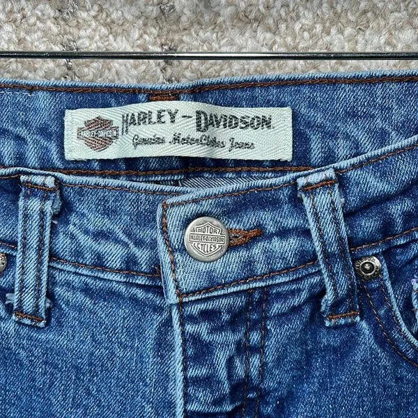 Harley Davidson Blue Jeans Women Size 0 Straight Leg Biker Classic Moto Grunge‎ - Image 4