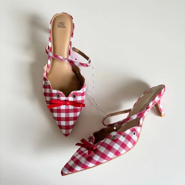 Wild Fable Lysandra Gingham Eyelet Kitten Heels Women’s 9.5 Red & White NWT - Image 7