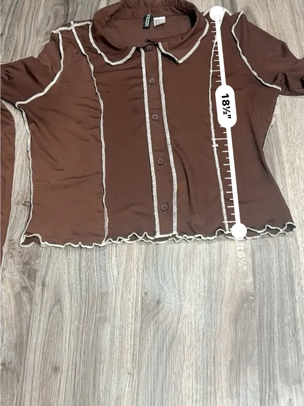 Divided Dark Brown Long-Sleeve Button-Down Top with Contrast Seams - Image 10