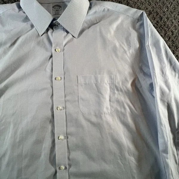 Brooks Brothers Regent‎ Dress Shirt Mens 17.5 32/33 Blue Micro Check Non-Iron - Image 2