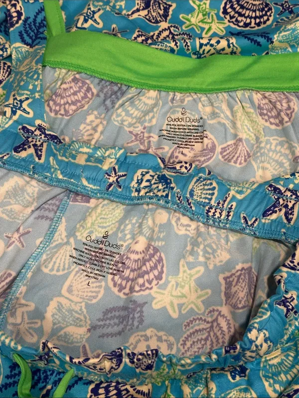 Cuddl Duds Pajama Set Cozy 2pc Tank Top Shorts NEW Blue Seashells Large - Image 10