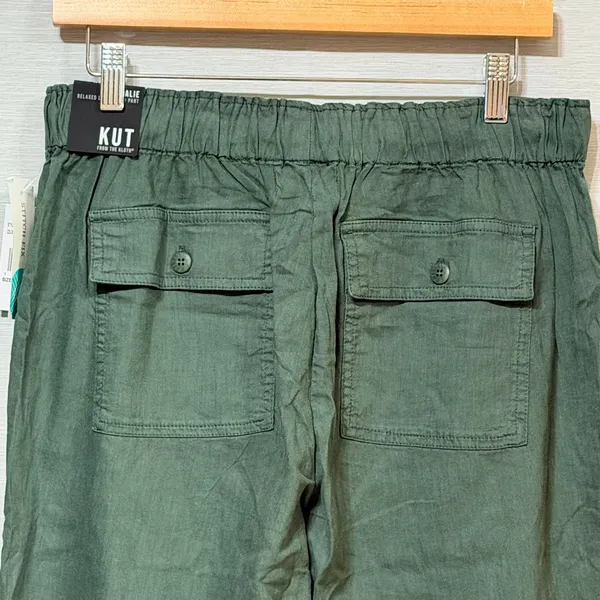 Kut from the Kloth Rosalie Relaxed Drawstring Pant Olive Green Linen Blend M NEW - Image 6