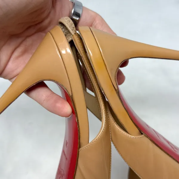 Christian Louboutin Private Number 120 Patent Leather Slingback Platform Heels - Image 11