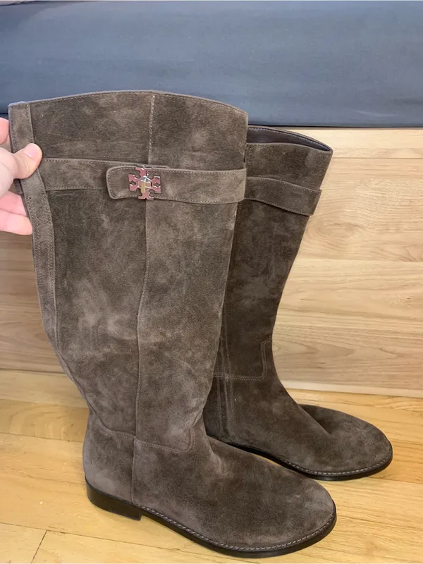 Tory Burch Brown T Lock Suede Riding Boots - Size 9 - Image 3