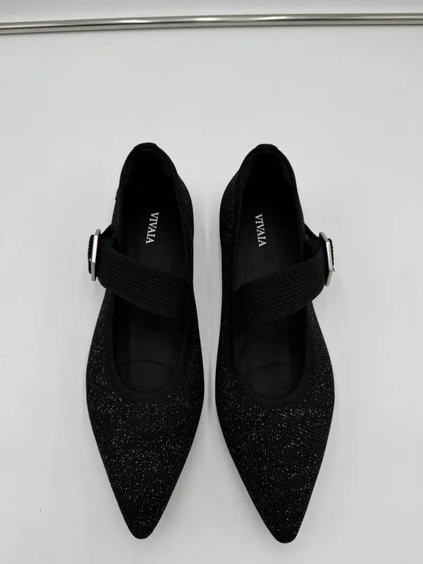 VIVAIA Black Shimmer Pointed Toe Mary Jane Flats Women’s Size 41.5 - Image 2