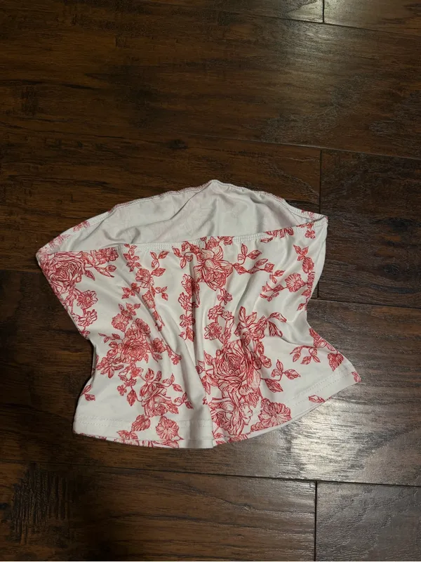 SheIn White Strapless Floral Top - Red Floral Print - Image 2