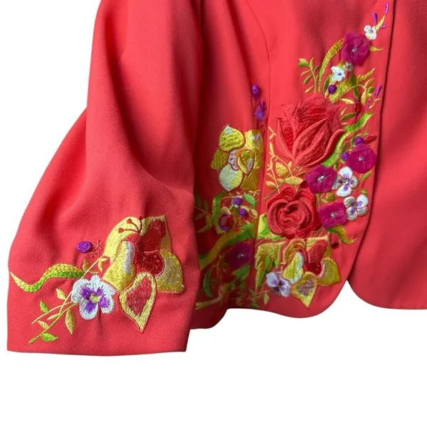 John Meyer Norwich‎ Orange Floral Embroidered Blazer 14 | Statement Art to Wear - Image 4