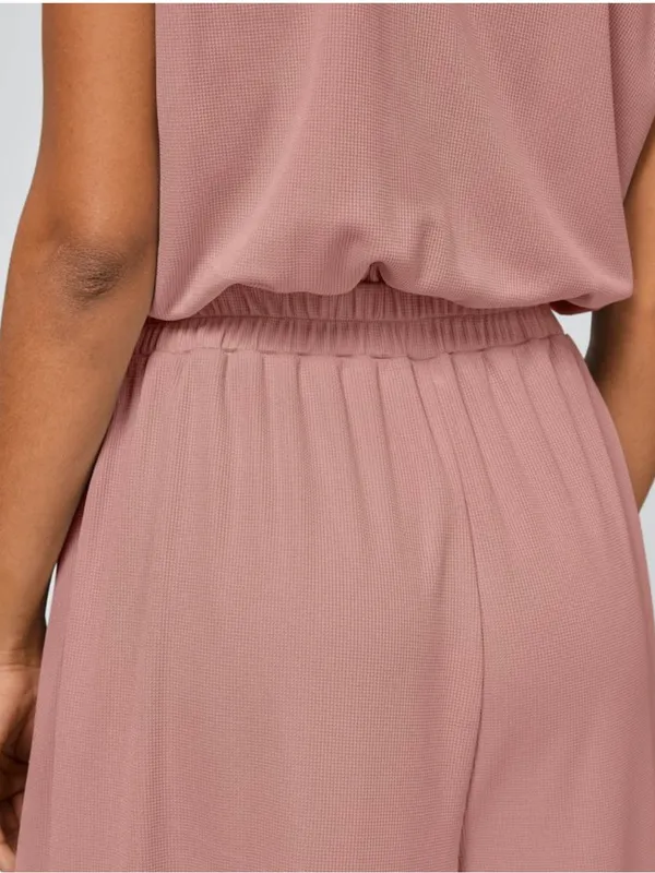 NWOT Halara Light Pink V Neck Short Sleeve Wide Leg Flowy Waffle Casual Jumpsuit - Image 5