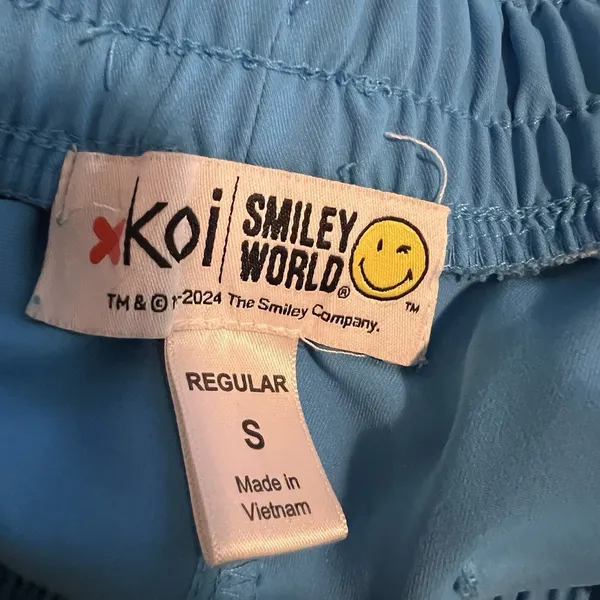 Koi Women's Jogger Scrub Small Utility Pull‎ On Pants Smiley World Blue - Image 3