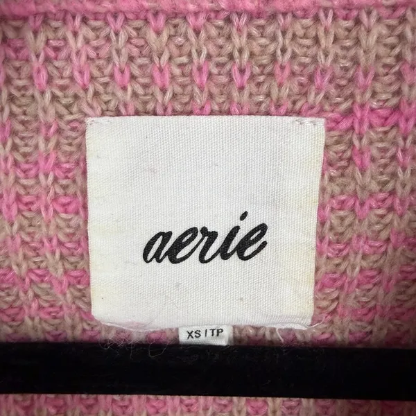 Aerie Quarter Zip Sweater Lip Gloss Oversized Preppy Pullover‎ Pink Size XS - Image 6