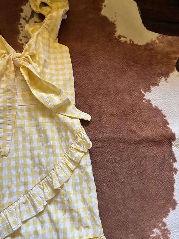 Mable yellow and white checkered mini dress size small - Image 2