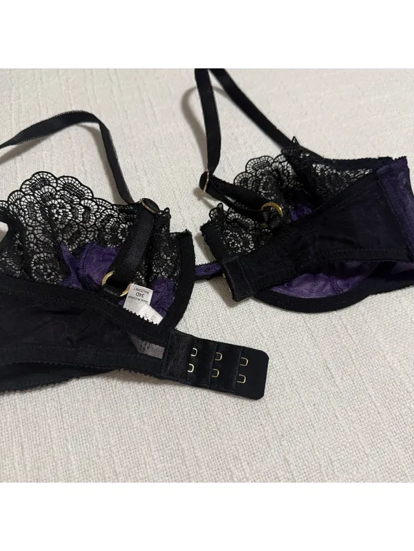 Victoria’s Secret Black & Purple Lace Very Sexy Balconet Bra Underwire 34D - Image 4
