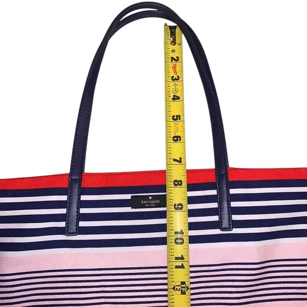 Kate Spade Bon Shopper Tote Pink Navy Striped Canvas Bag Spring Vacation‎ L NWT - Image 7