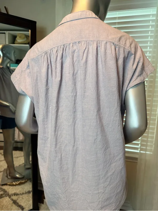 BDG Urban Outfitters Cotton Striped Popover Blouse Medium Lilac Striped Casual - Image 4