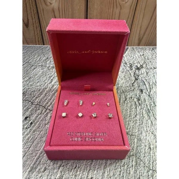 NEW IN BOX Olivia And Jackson 4 Earrings Set 925 Silver Cubic Zirconia Opalite - Image 4
