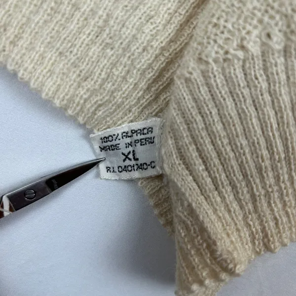 Peruvian Connection 100% Alpaca Handmade Cream V-Neck Cardigan Sweater XL - Image 4