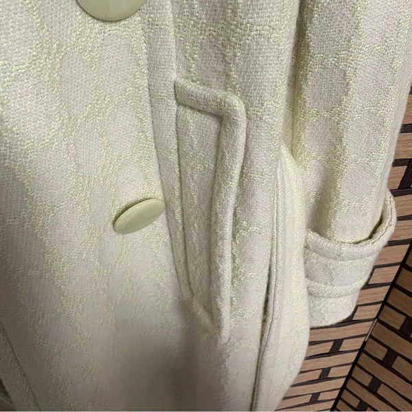 Banana Republic‎ Lime Green And White Wool Blend Trench Coat Size XS - Image 4
